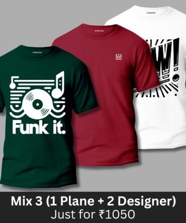 Mix T-shirts Combo of 3 (1 Plane 2 Designer)