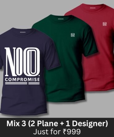 Mix T-shirts Combo of 3 (2 Plane 1 Designer)