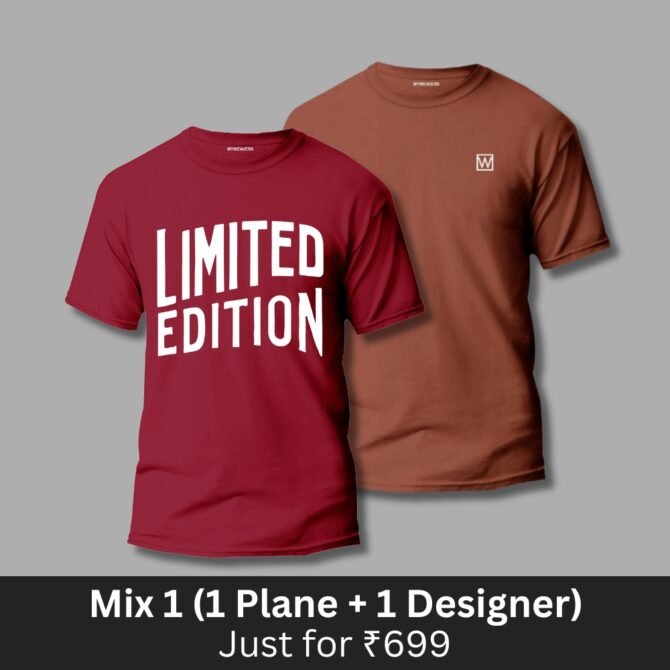 Mix T-shirts Combo of 2 (1 Plane 1 Designer)